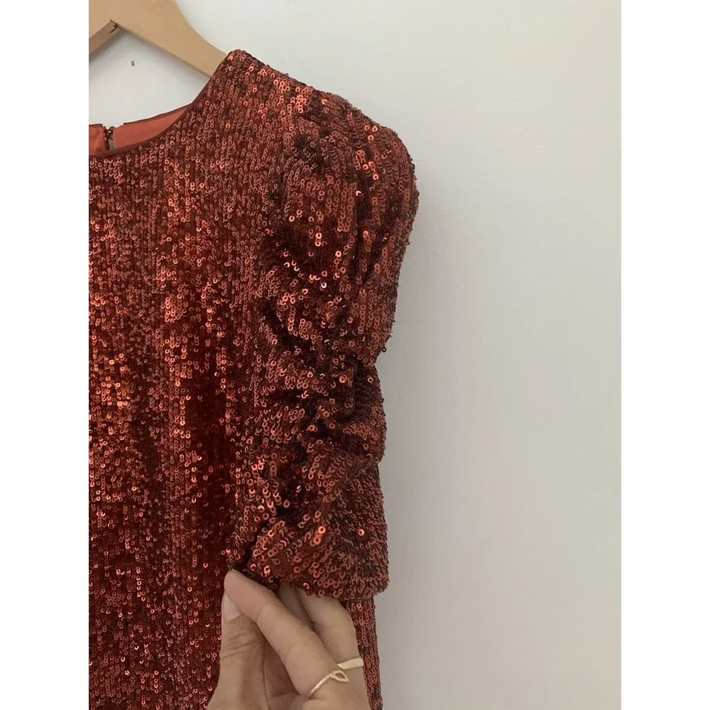 Anthropologie Marie Sequined Top Sz 2 Copper $120 Christmas Sparkle Rust NYE - Picture 6 of 13